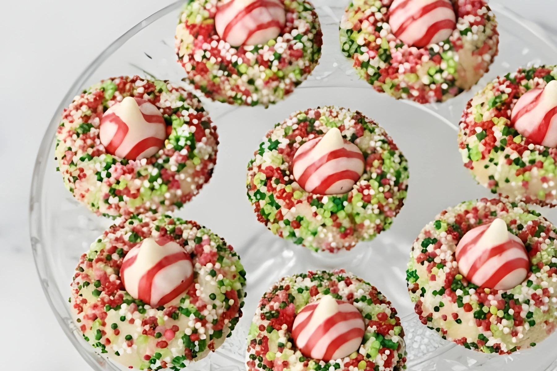 Candy Cane Shortbread Cookies with Peppermint Kisses