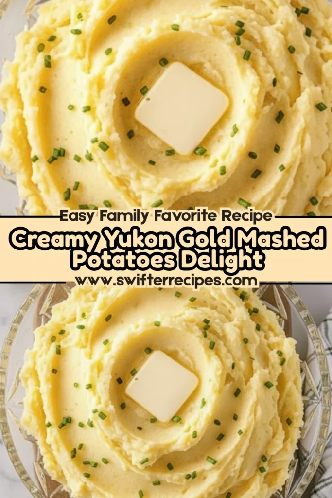 Creamy Yukon Gold Mashed Potatoes Delight in a glass bowl topped with butter and chives easy family favorite recipe from Swifter Recipes