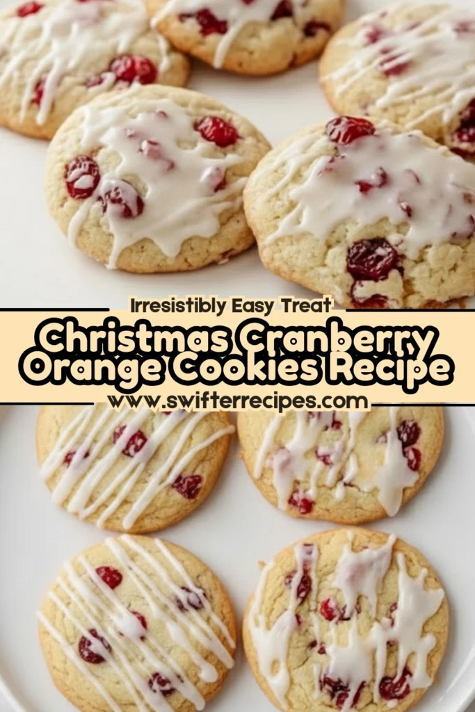 Christmas orange cranberry cookies with icing drizzled on top arranged on a white plate