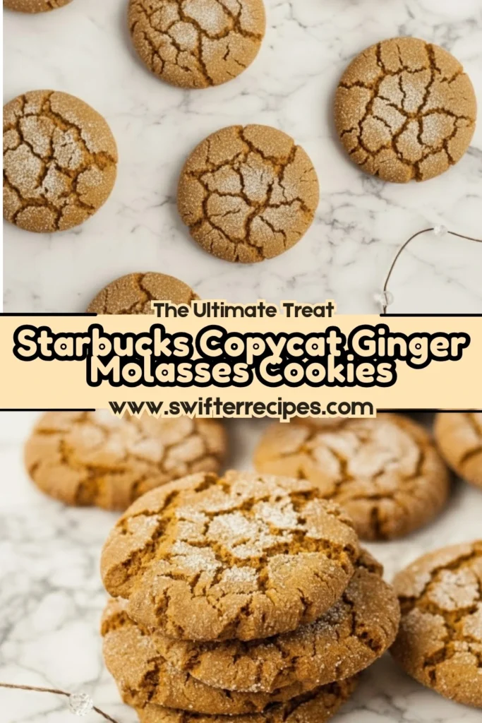 Starbucks Copycat Ginger Molasses Cookies stacked and arranged on marble surface with sugar-dusted crackled tops