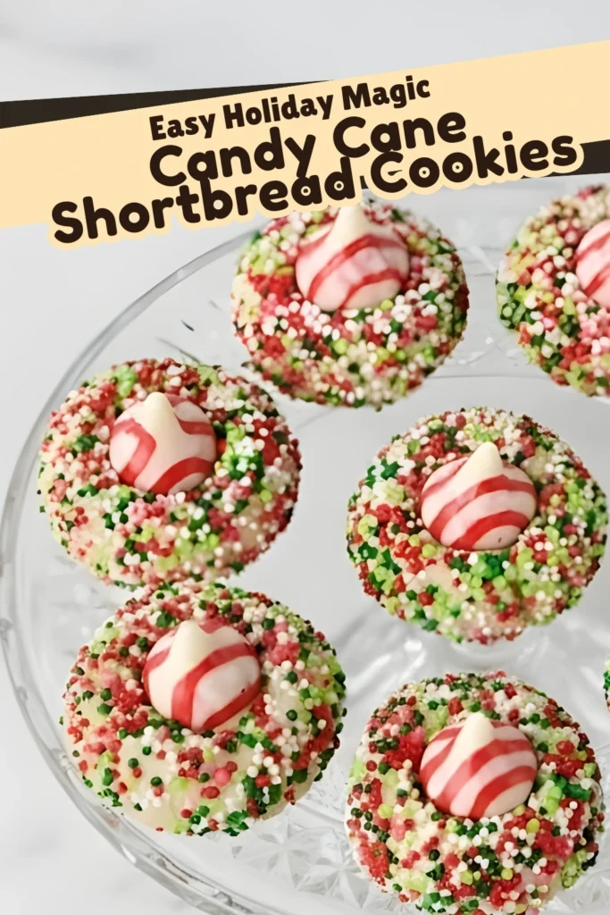 Candy Cane Shortbread Cookies on Holiday Dessert Stand