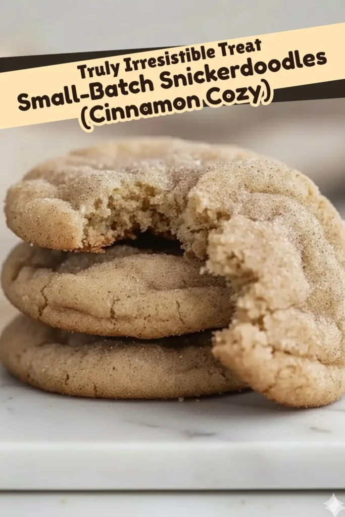 Small-batch chewy cinnamon sugar cookies stacked with a bitten cookie on top