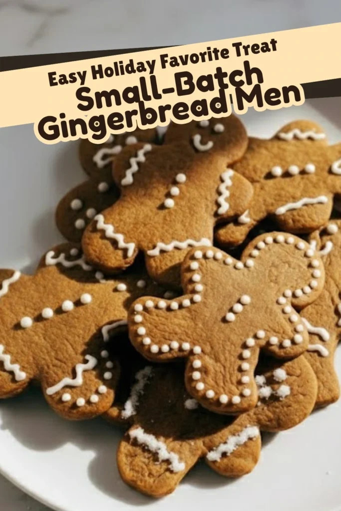 Holiday recipe graphic promoting small batch gingerbread men cookies