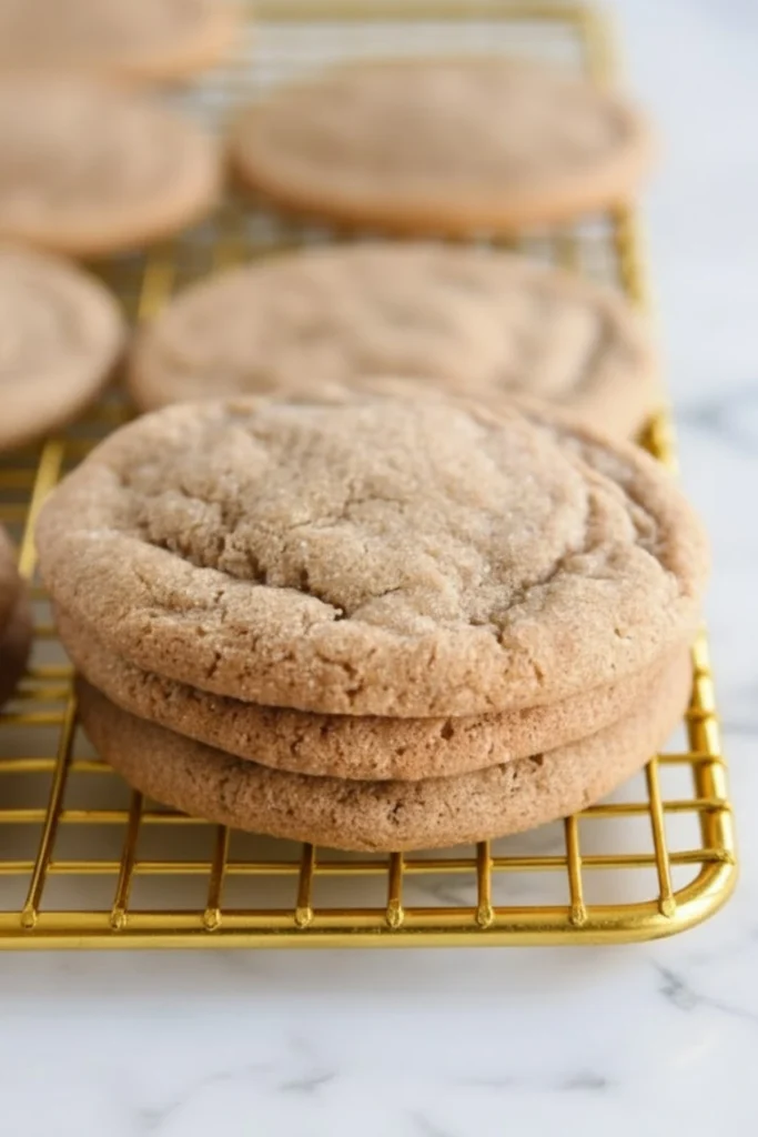 Soft and chewy ginger molasses cookies stacked on a cooling rackSoft and chewy ginger molasses cookies stacked on a cooling rack