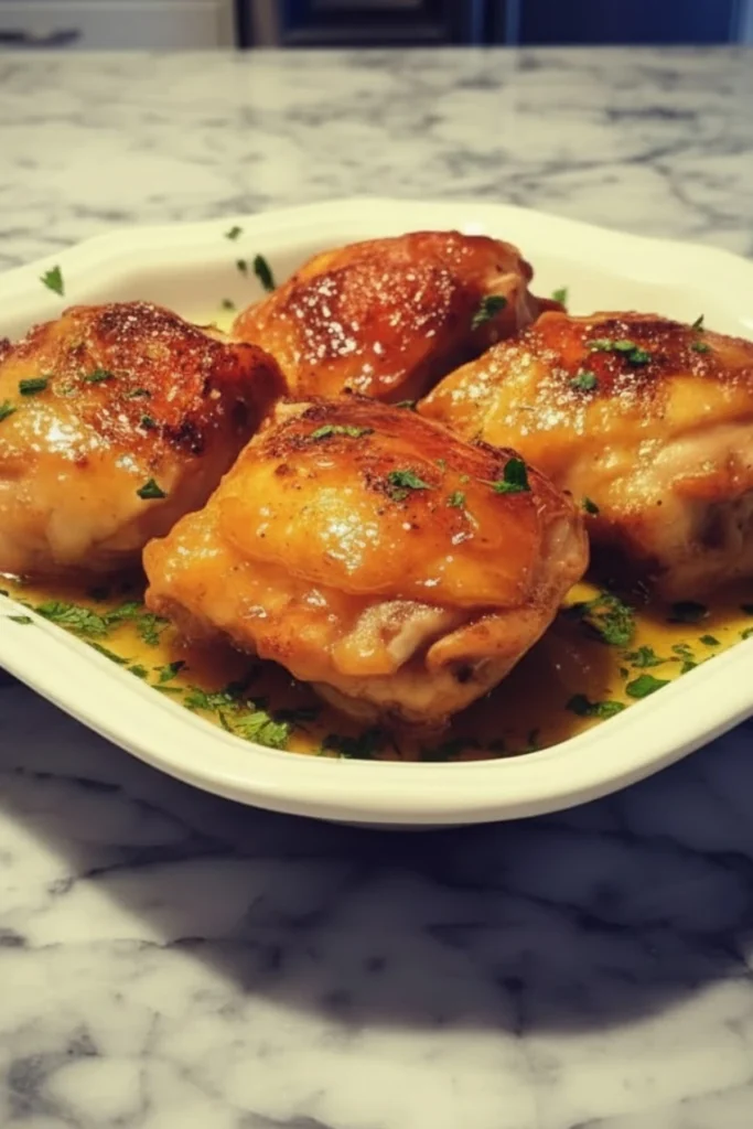 Honey Butter Glazed Chicken Thighs Served with Fresh Herbs