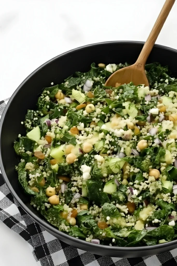 Kale Quinoa Salad with Chickpeas, Cucumbers, and Fresh Herbs