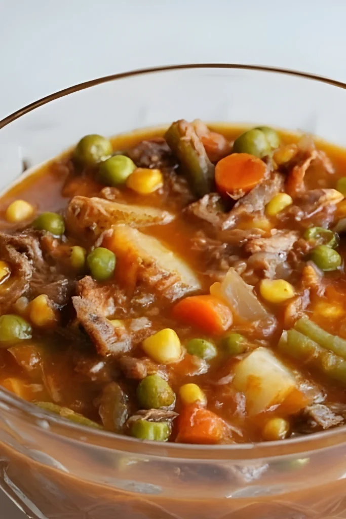 Vegetable Beef Soup with Tender Beef, Potatoes, and Colorful Vegetables