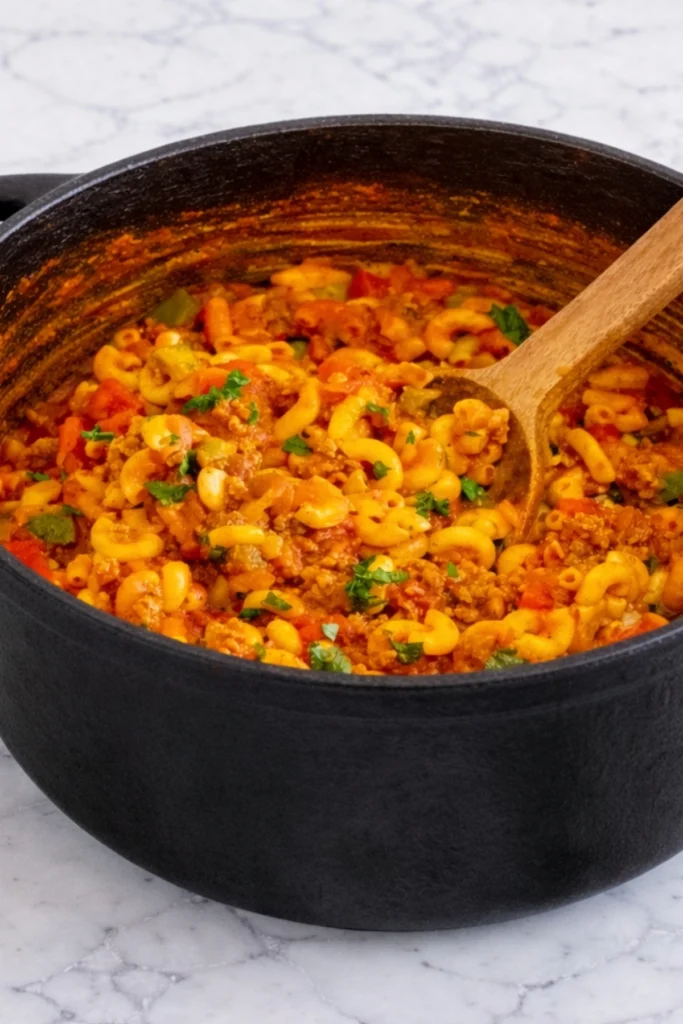 American Chop Suey Cooking in a Large Pot