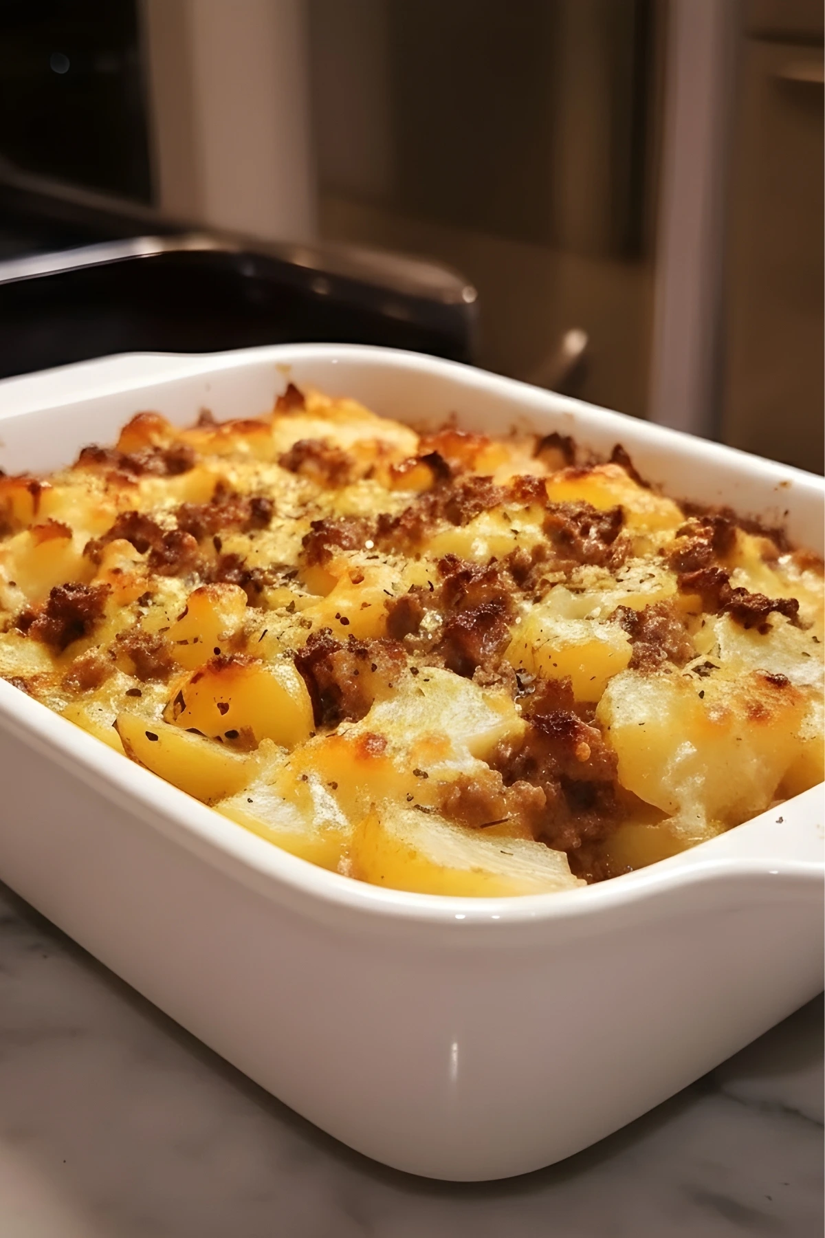 Golden Cheesy Beef and Potato Casserole Fresh from the Oven