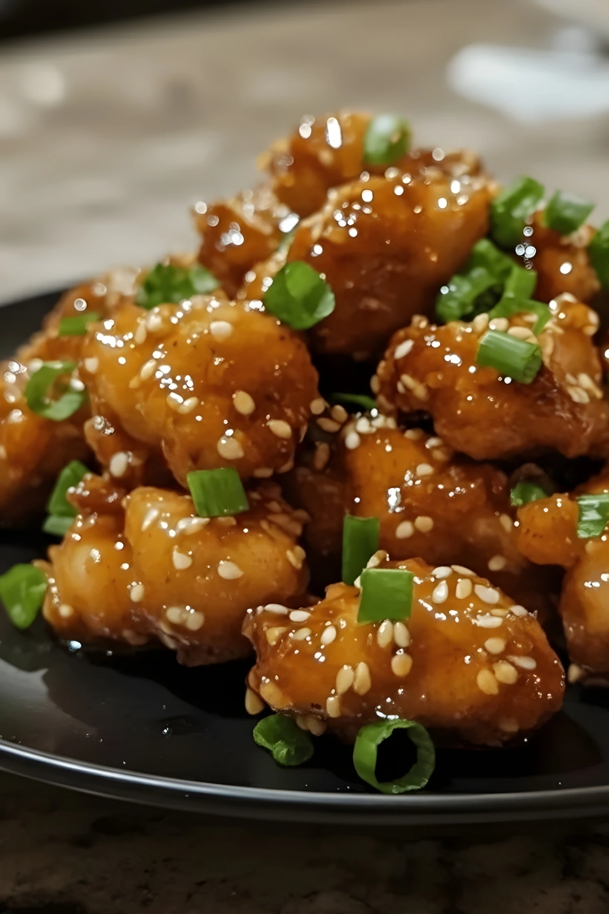 Crispy Honey Garlic Chicken Bites with Sesame and Green Onion