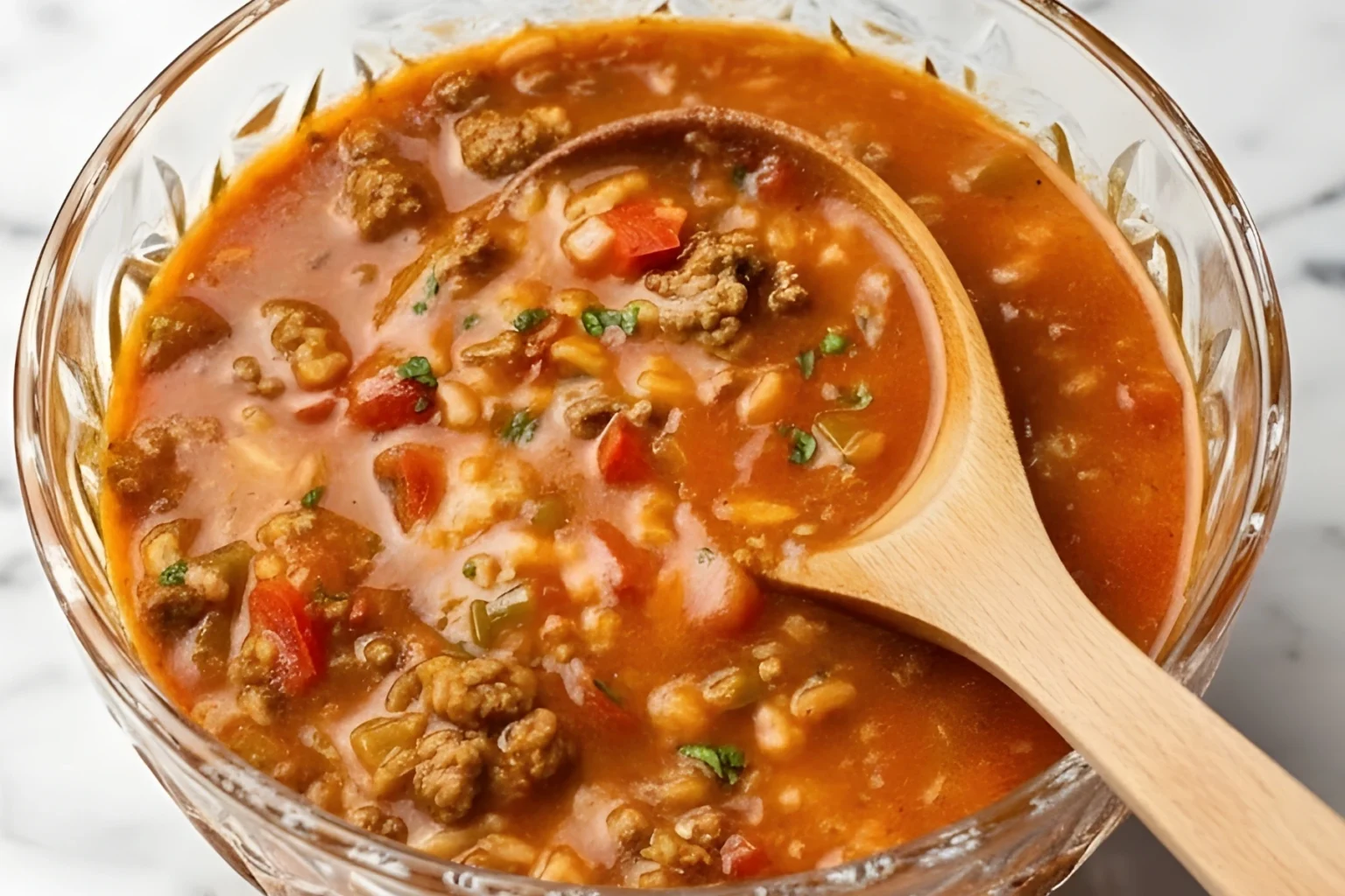 Hearty Stuffed Pepper Soup with Ground Beef and Rice