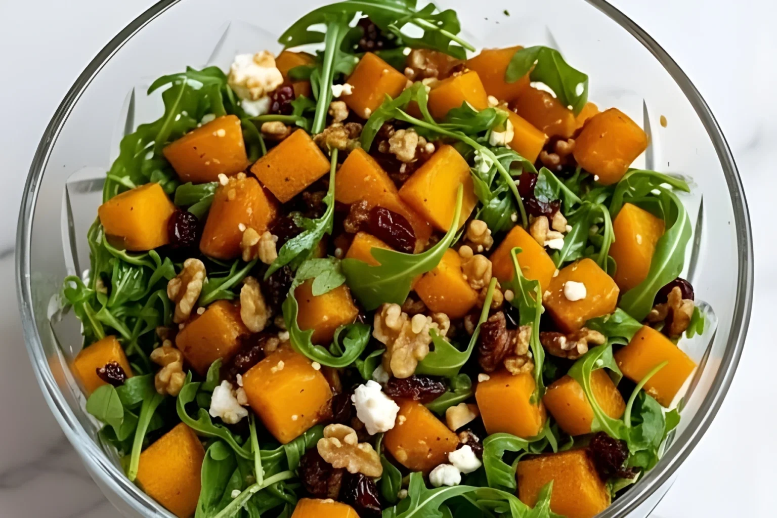 Butternut Squash Feta Salad with Arugula, Walnuts, and Cranberries