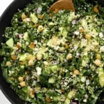 Kale Quinoa Salad with Chickpeas, Cucumber, and Lemon Dressing