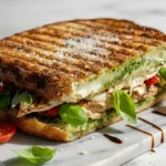 Loaded Chicken Pesto Panini with Fresh Basil and Cherry Tomatoes