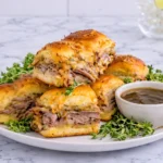 French dip sliders with roast beef and melted provolone served with au jus