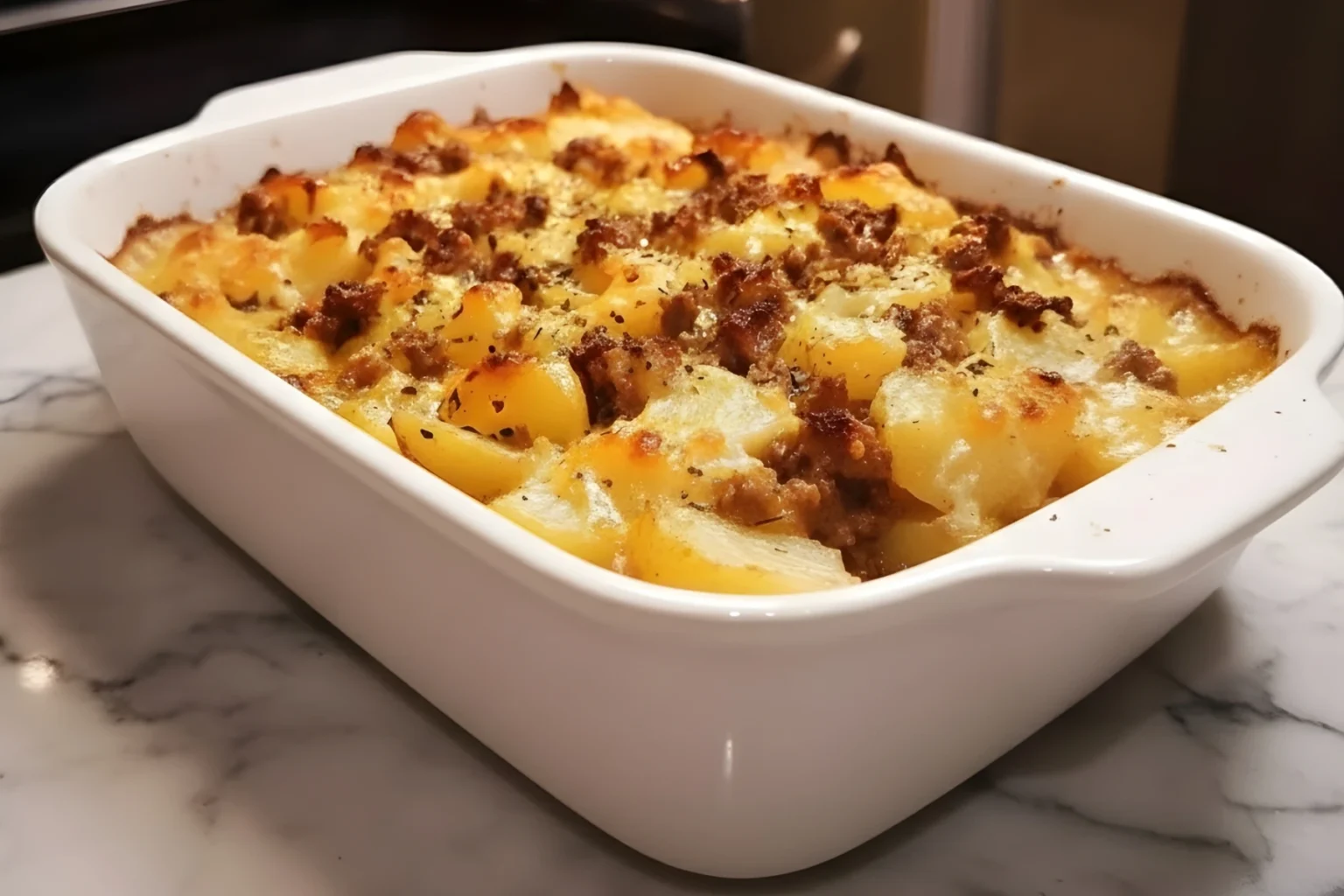 Cheesy Beef and Potato Casserole Baked to Perfection