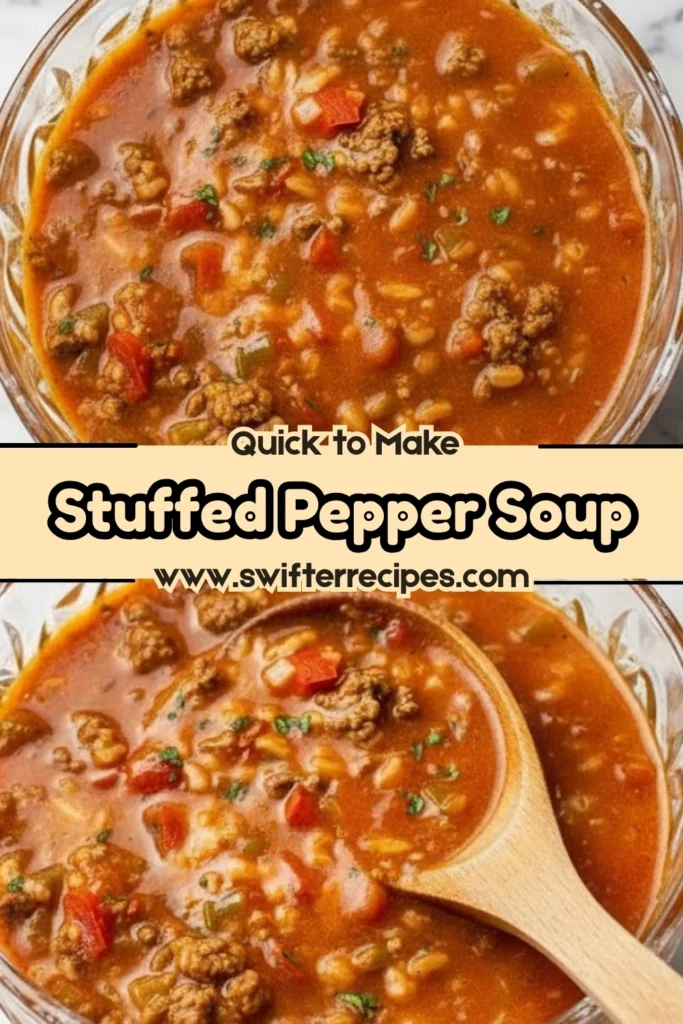 Close-Up of Hearty Stuffed Pepper Soup with Ground Beef and Rice
