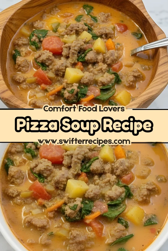 Comforting Pizza Soup with Ground Beef, Potatoes, Carrots, and Spinach