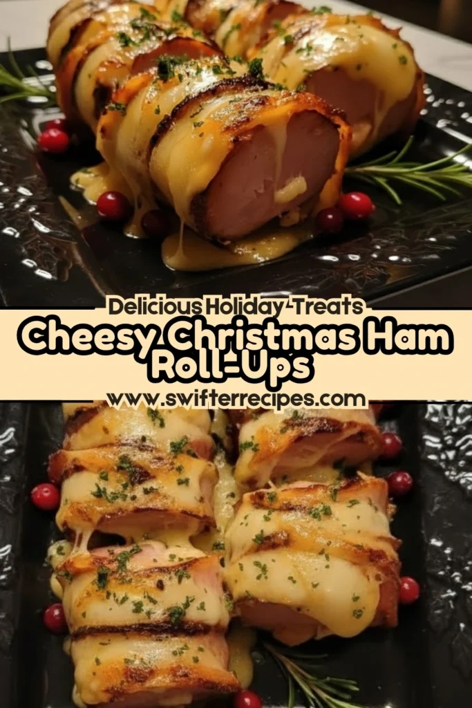 Cheesy Christmas Ham Roll-Ups with Melted Cheese and Fresh Garnish