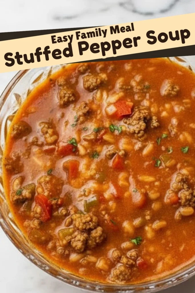 Iconic Stuffed Pepper Soup with Ground Beef and Vegetables
