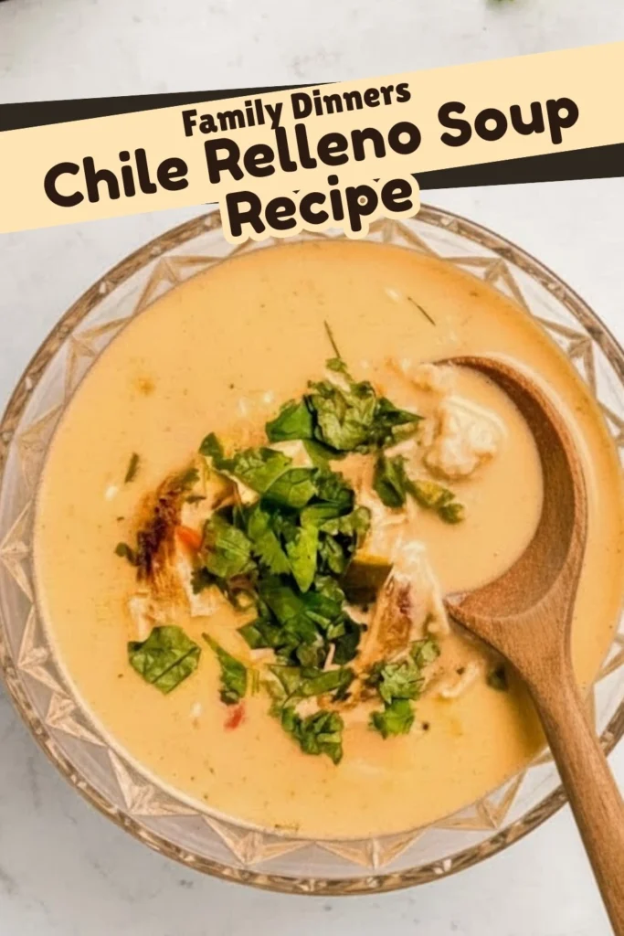 Chile Relleno Soup with Fresh Cilantro and Wooden Spoon