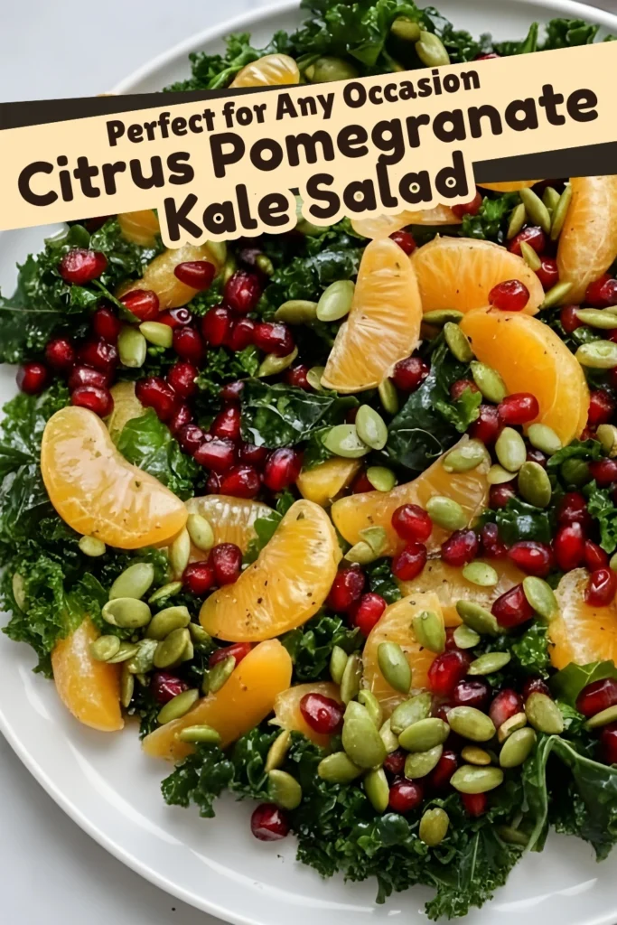 Citrus Pomegranate Kale Salad with Mandarins, Pomegranate Seeds, and Pepitas