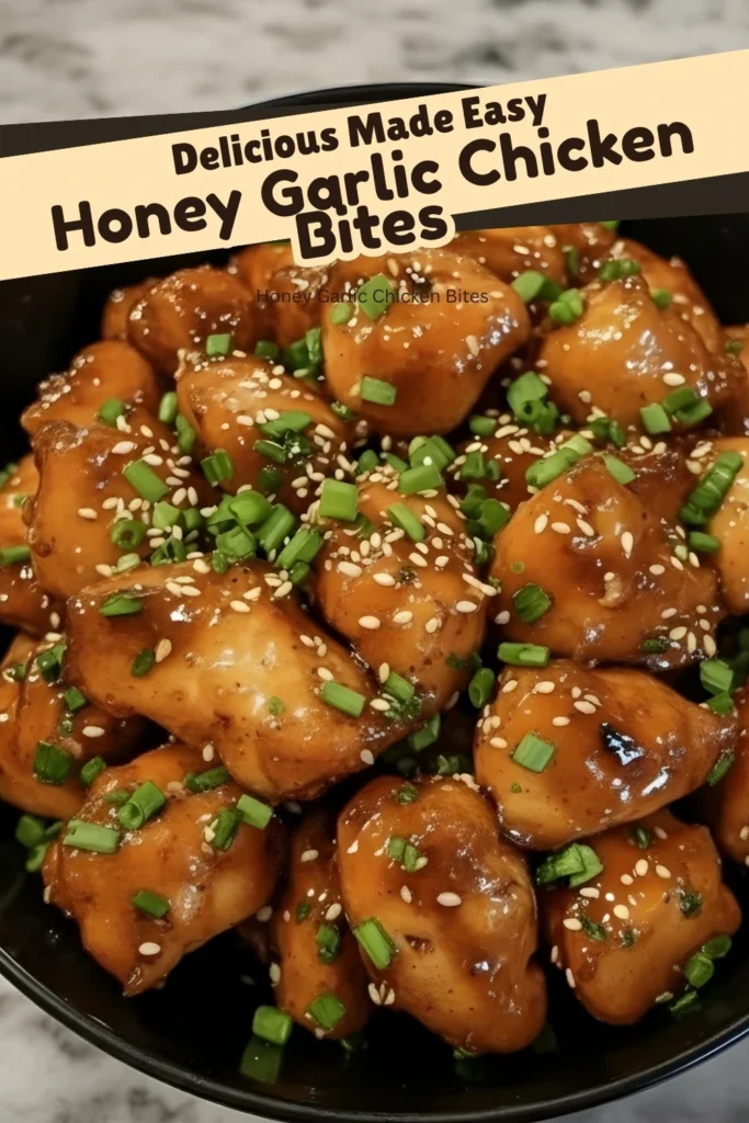 Crispy Honey Garlic Chicken Bites with Green Onions and Sesame Seeds