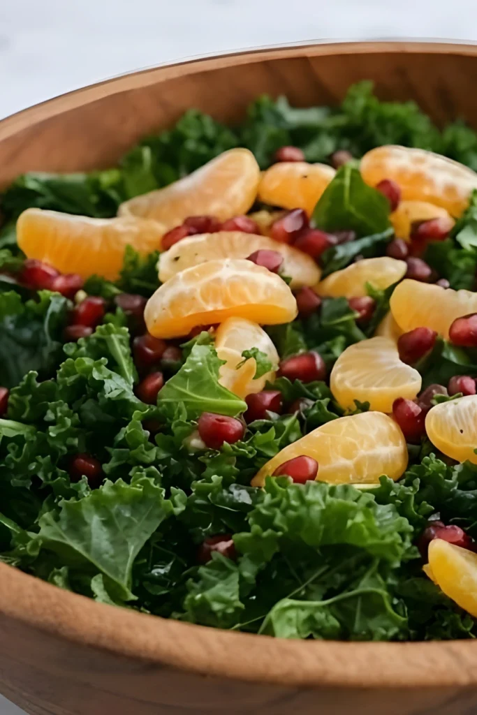 Citrus Pomegranate Kale Salad with Fresh Mandarins and Pomegranate Arils