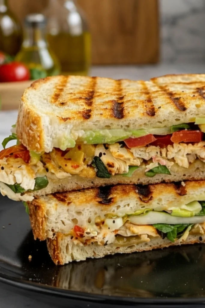 Grilled Chicken and Avocado Panini with Fresh Vegetables