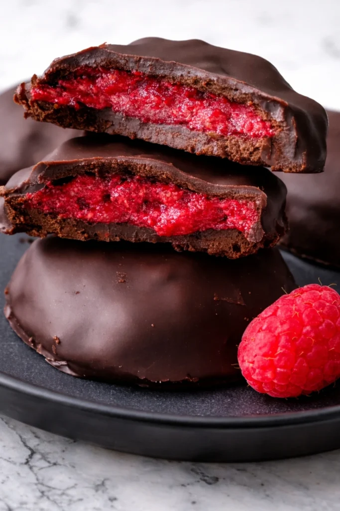Dark Chocolate Raspberry Bites with Chia Seeds and Fresh Raspberry Filling