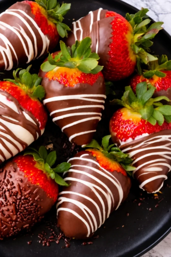Chocolate Covered Strawberries with White Chocolate Drizzle