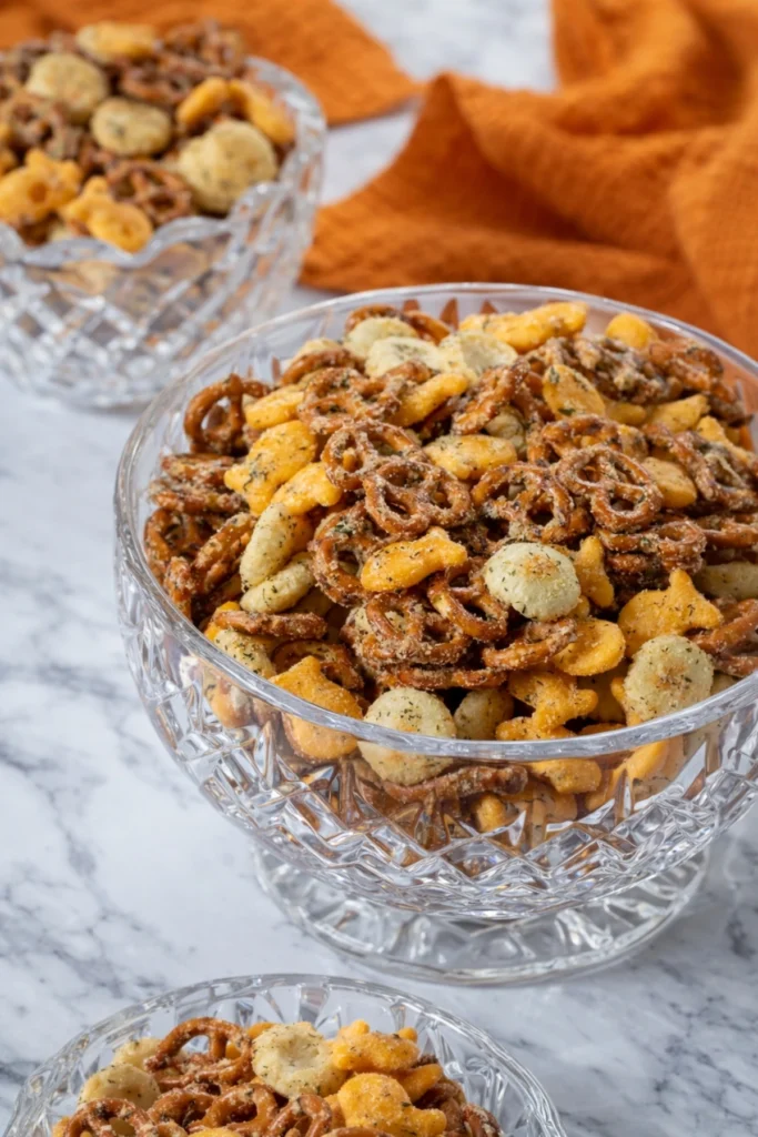 Ranch Pretzel Snack Mix with Pretzels, Goldfish, and Oyster Crackers