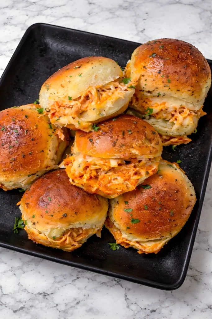 Spicy Buffalo Chicken Sliders with Cheesy Filling and Golden Buns