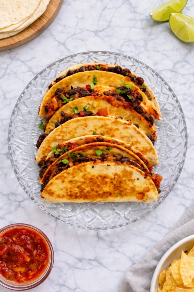 Crispy Black Bean Tacos with Fresh Cilantro, Salsa, and Lime