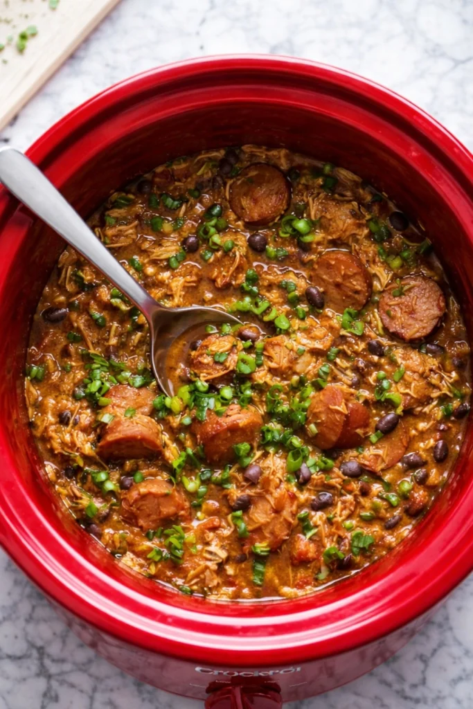Slow Cooker Creole Chicken and Sausage in Crockpot with Green Onions