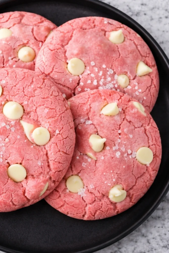 Strawberry Cheesecake Cookies with White Chocolate Chips and Sea Salt