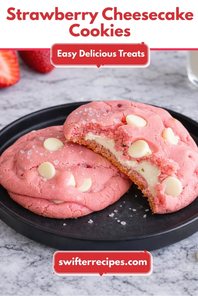 Strawberry Cheesecake Cookies with White Chocolate Chips and Creamy Filling