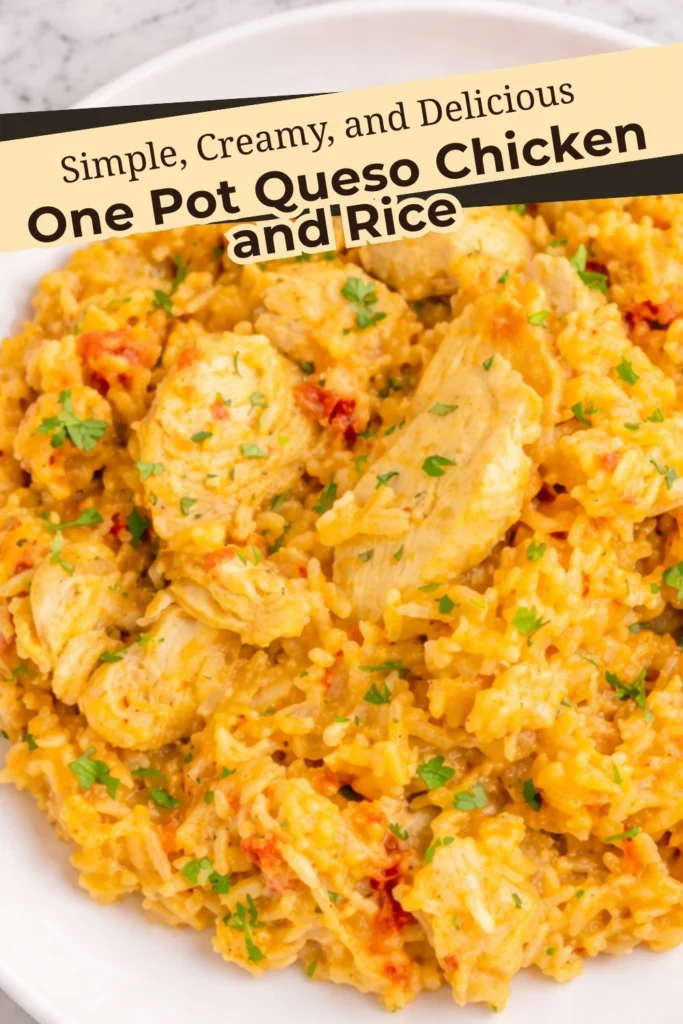 Simple and Creamy One Pot Queso Chicken and Rice with Tender Chicken