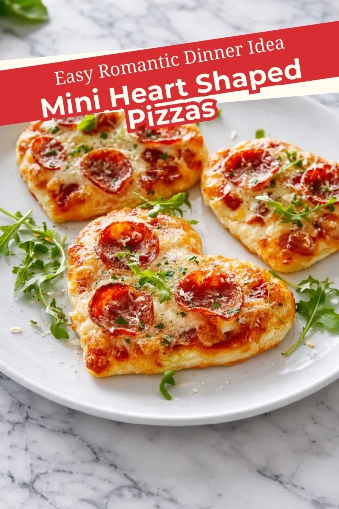 Mini Heart Shaped Pizzas with Pepperoni and Arugula Garnish