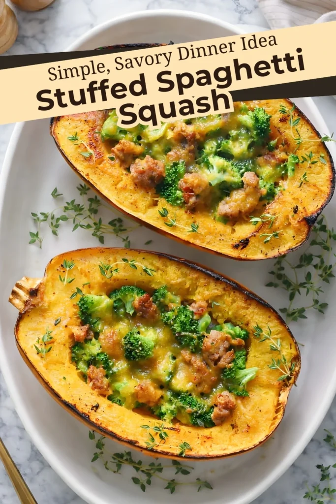 Simple Stuffed Spaghetti Squash with Sausage, Broccoli, and Cheese