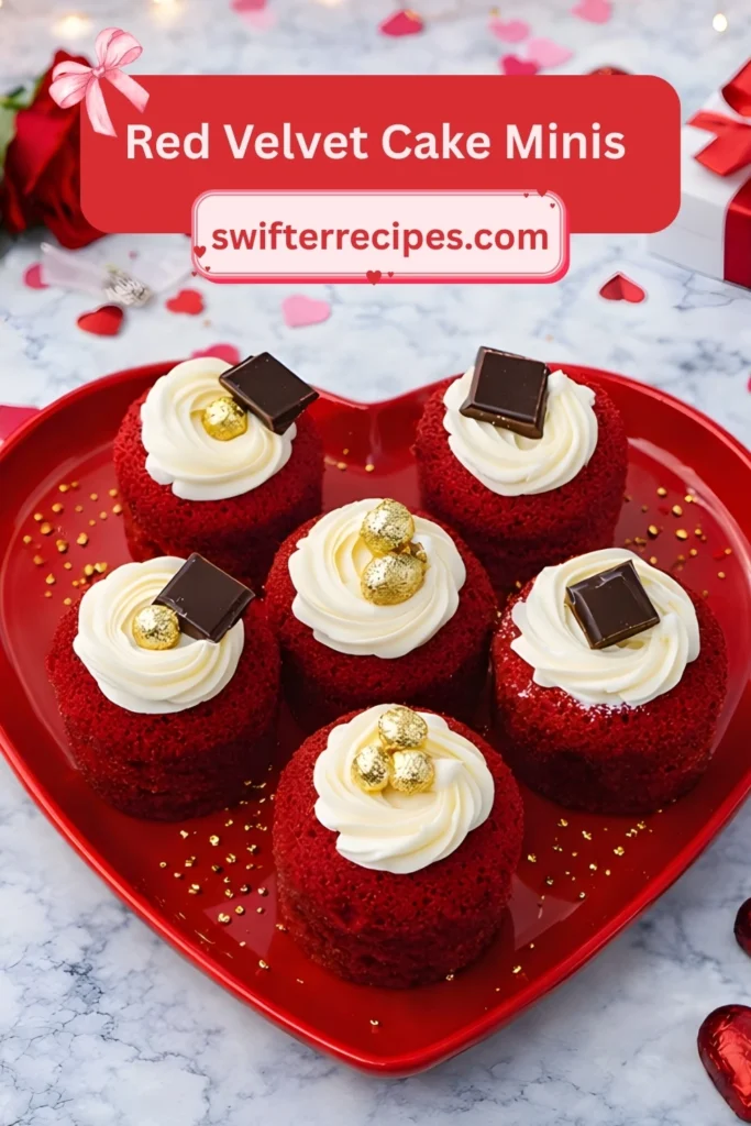 Red velvet cake minis with cream cheese frosting on heart plate
