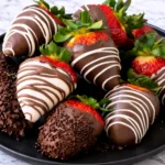 Chocolate Covered Strawberries on Black Plate