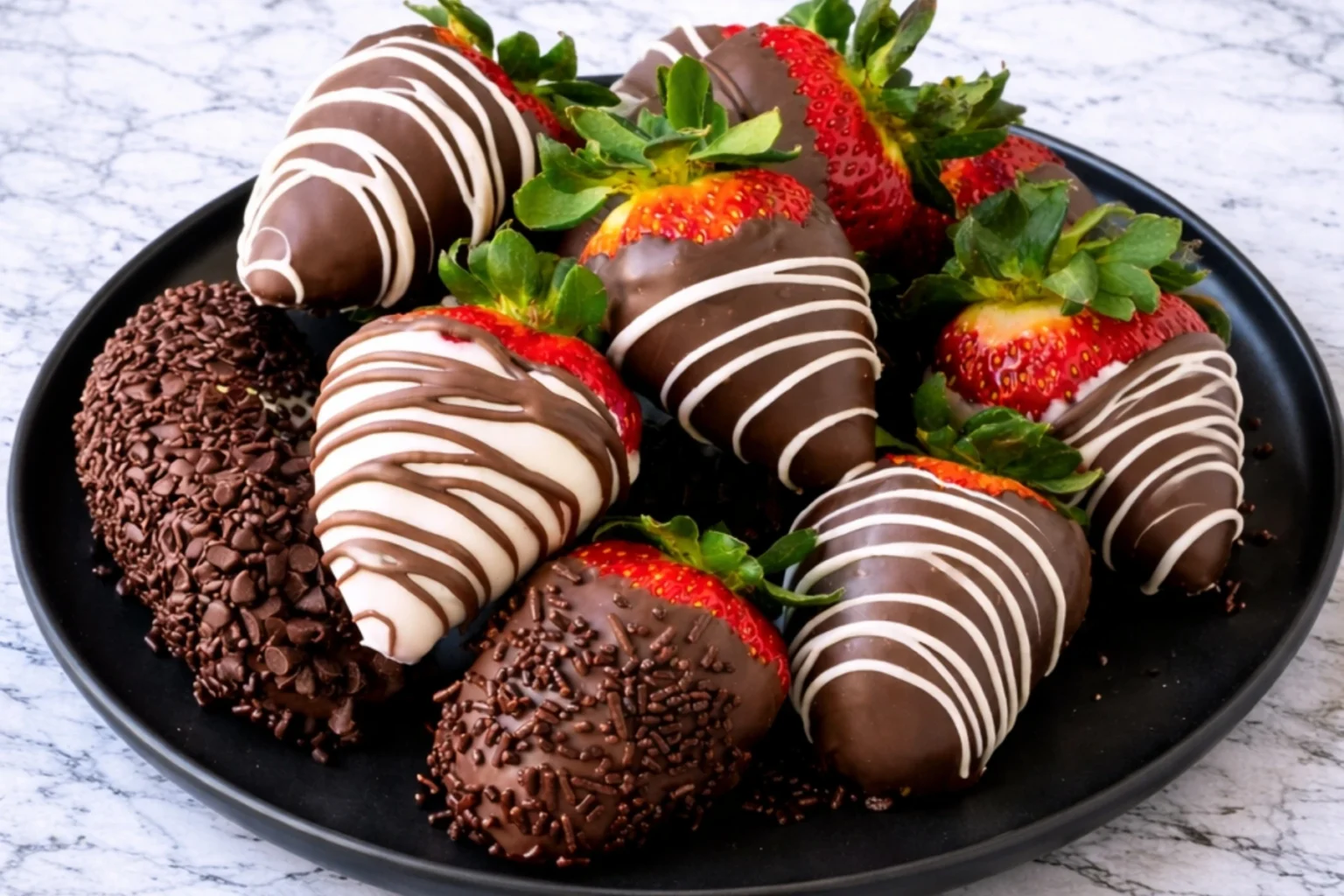 Chocolate Covered Strawberries on Black Plate