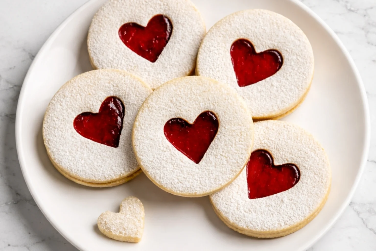 Heart-Shaped Jam Cookies with Powdered Sugar