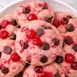 Maraschino Cherry Chocolate Chip Cookies with vibrant pink color and chocolate chips