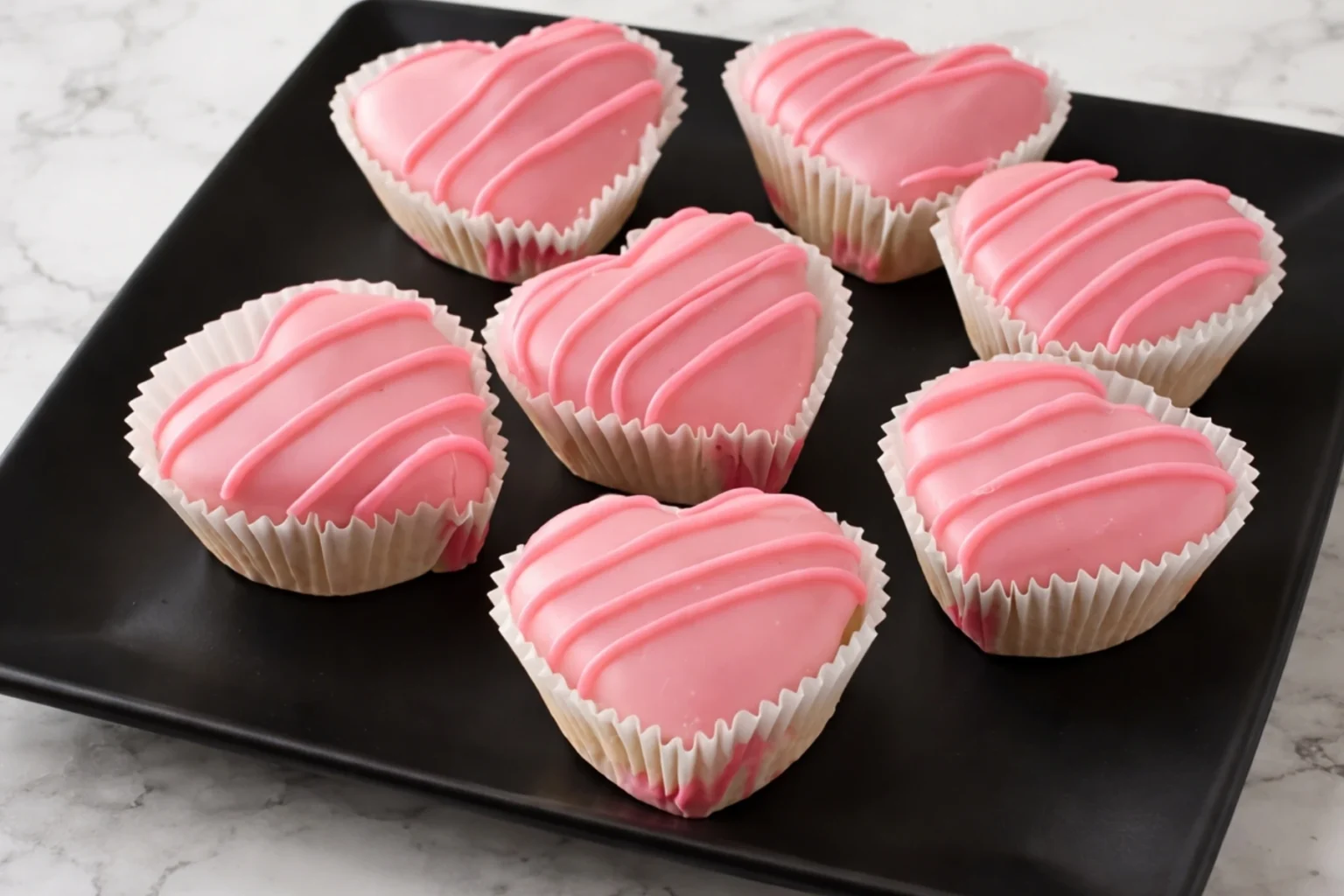 Valentine's Heart Petit Fours with Pink Icing and Drizzle