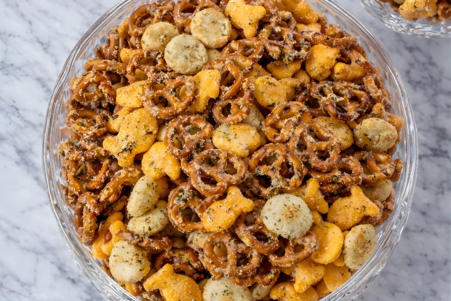Ranch Pretzel Snack Mix with Goldfish Crackers and Oyster Crackers
