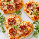 Mini Heart Shaped Pizzas with Pepperoni and Fresh Arugula