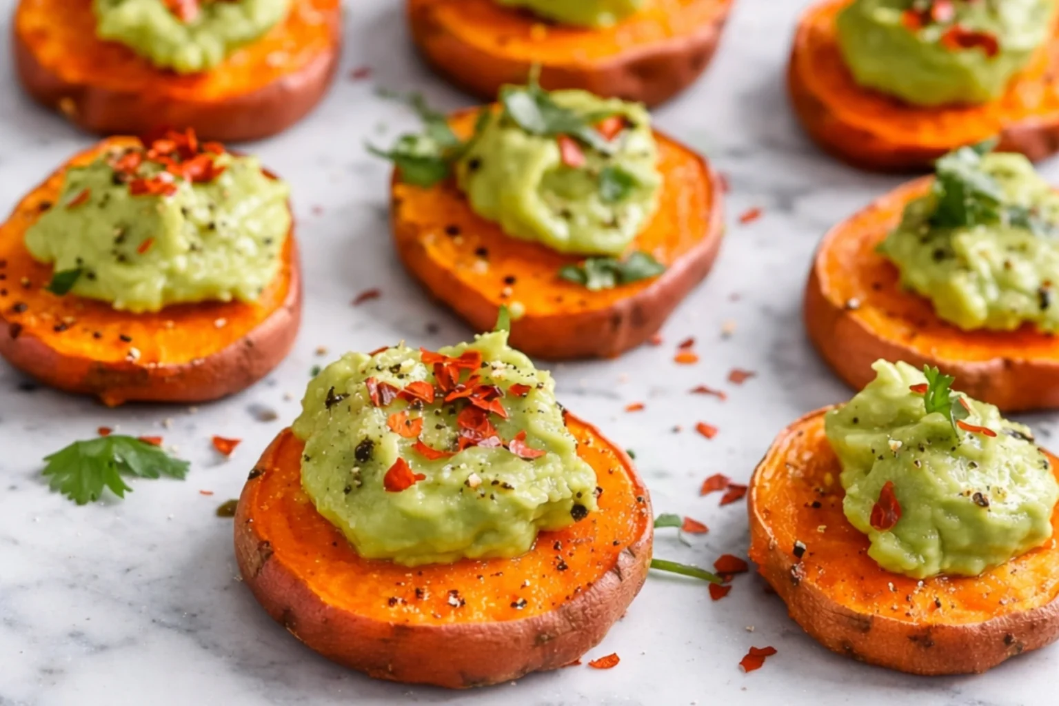 Sweet Potato Bites with Avocado and Cilantro Topping