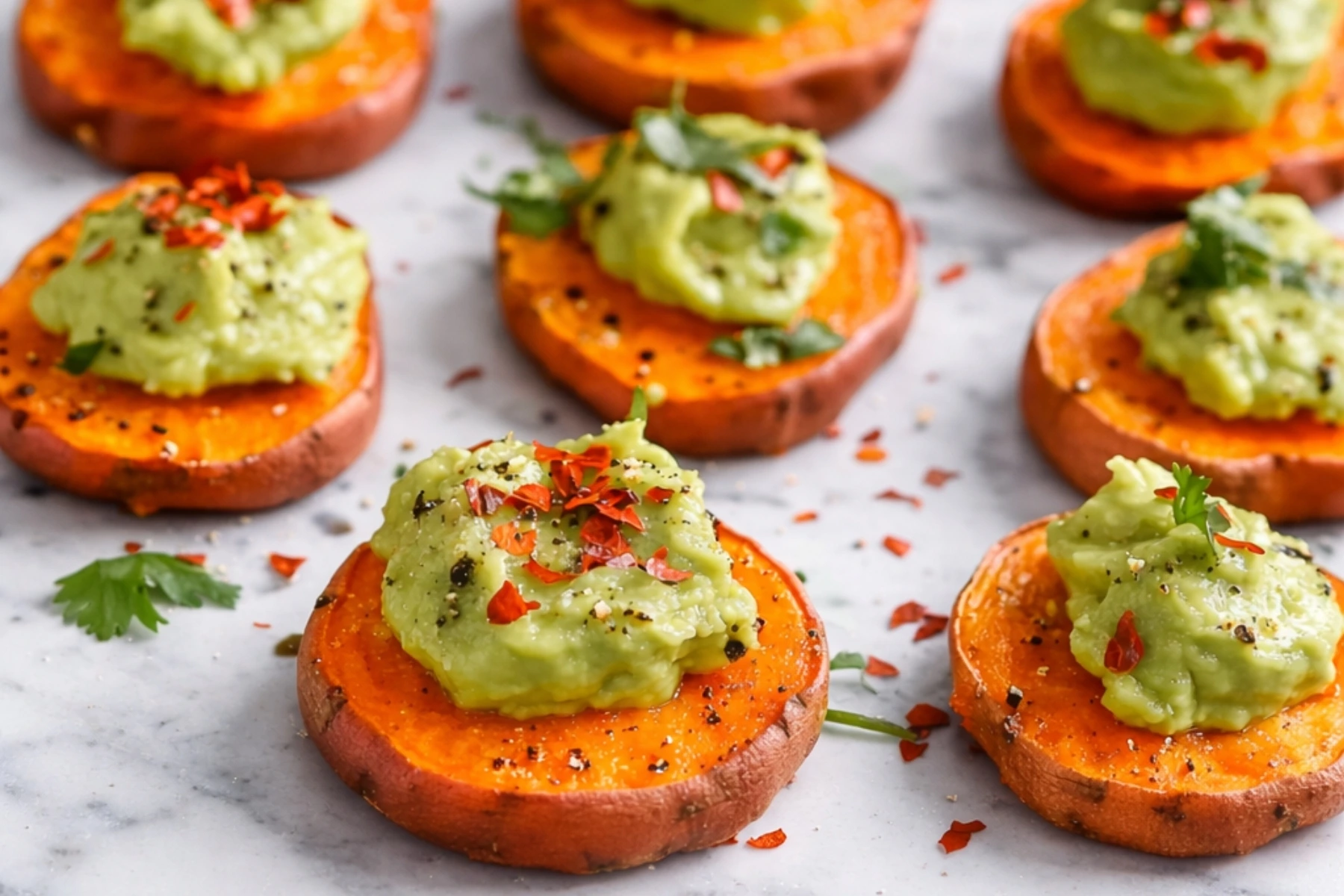 Sweet Potato Bites with Avocado and Cilantro Topping